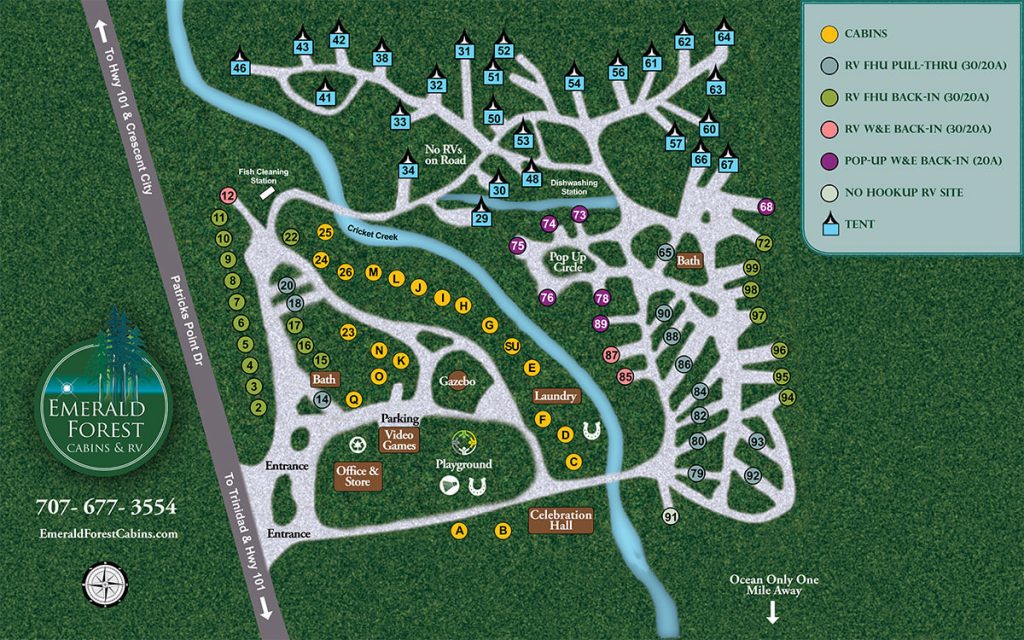 Resort Map & Park Map For Emerald Forest Cabins & RV Park